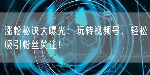 涨粉秘诀大曝光：玩转视频号，轻松吸引粉丝关注！