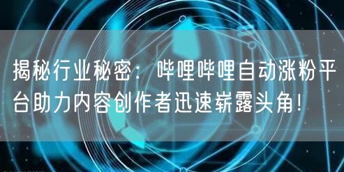 揭秘行业秘密:哔哩哔哩自动涨粉平台助力内容创作者迅速崭露头角