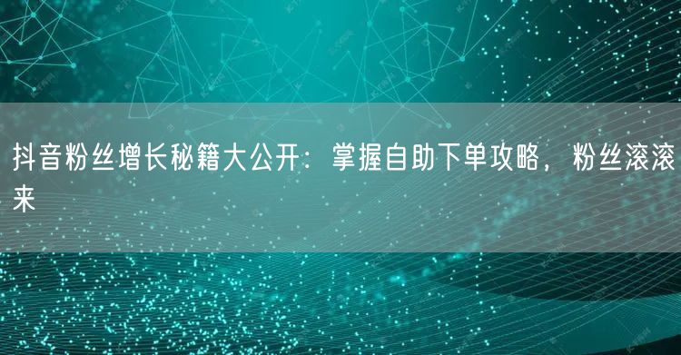 抖音粉丝增长秘籍大公开：掌握自助下单攻略，粉丝滚滚来