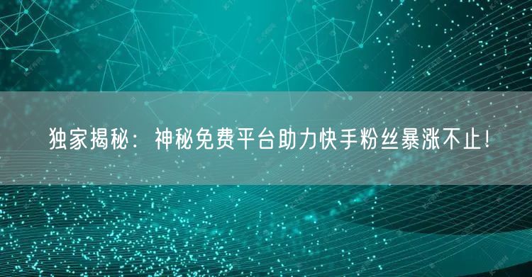 独家揭秘：神秘免费平台助力快手粉丝暴涨不止！