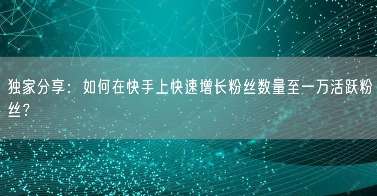 独家分享：如何在快手上快速增长粉丝数量至一万活跃粉丝？